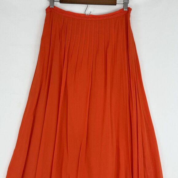Ann Taylor Loft Pleated Long Maxi Skirt Orange Size 4 Lined - Picture 3 of 16